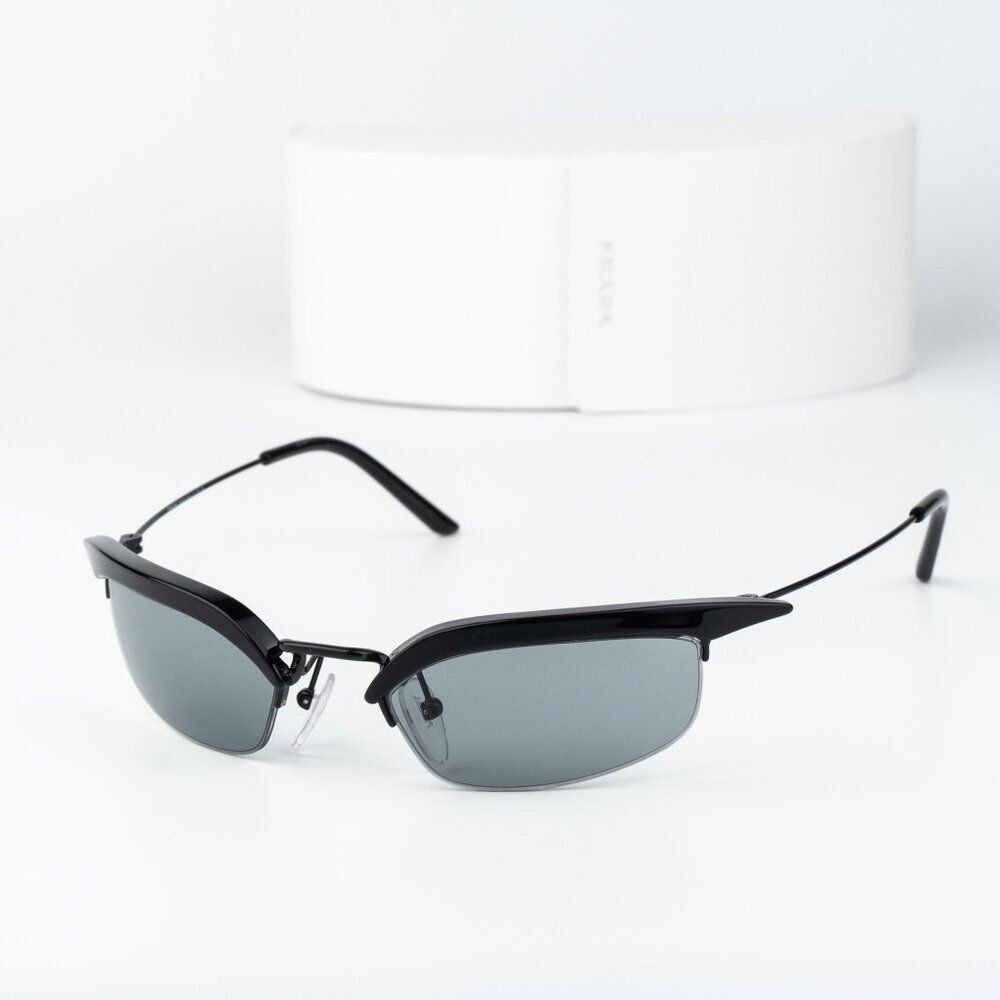 Prada Women Sunglasses Black Grey Rectangle PRB50S 1AB3C2 NEW AUTHENTIC